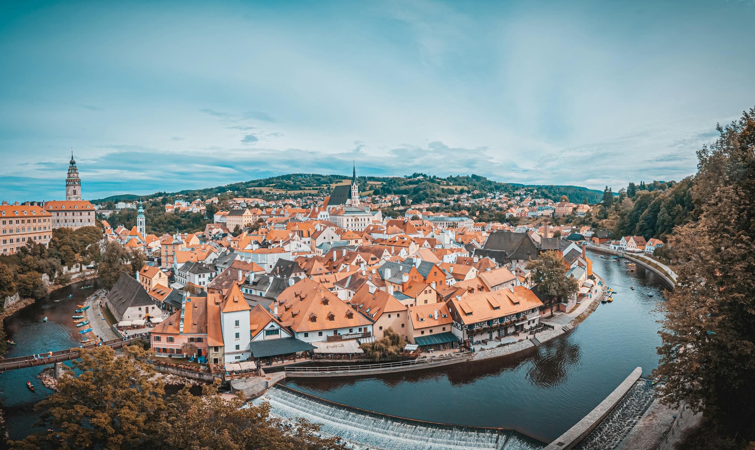 Red roofs inside the bend of the Vltava in Český Krumlov